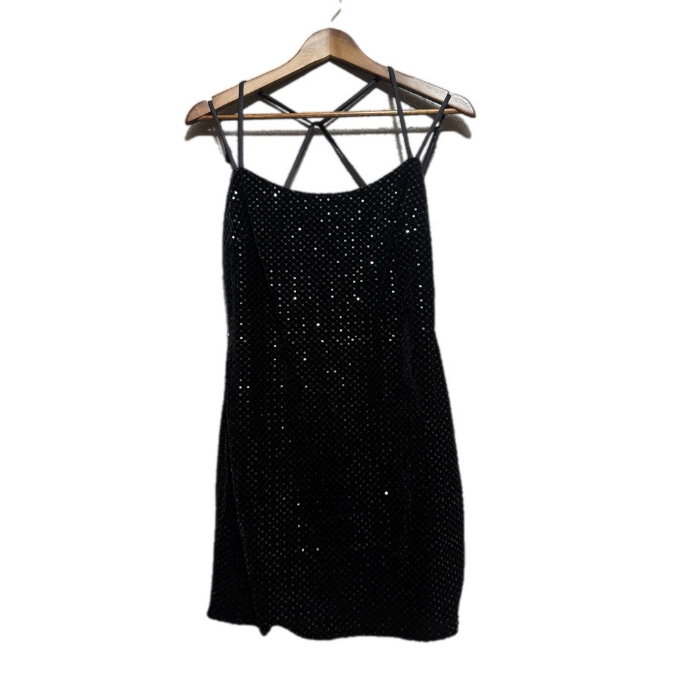 City Triangles Sequin Mini Dress Womens 11 Black Excellent Strappy Open Back